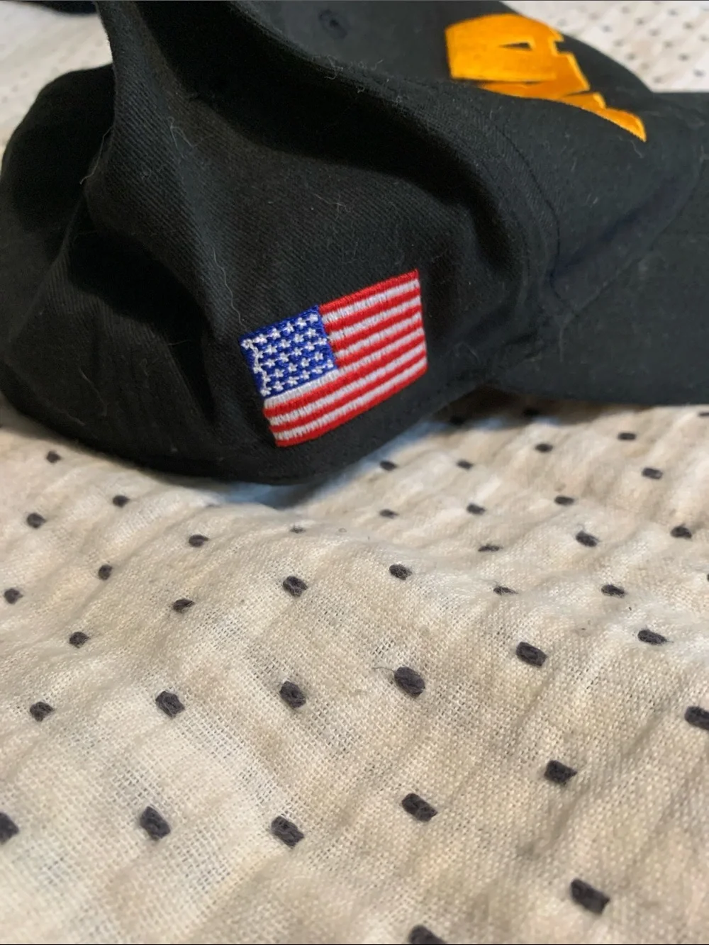 Mens Black Cap with Gold Logo - Branded